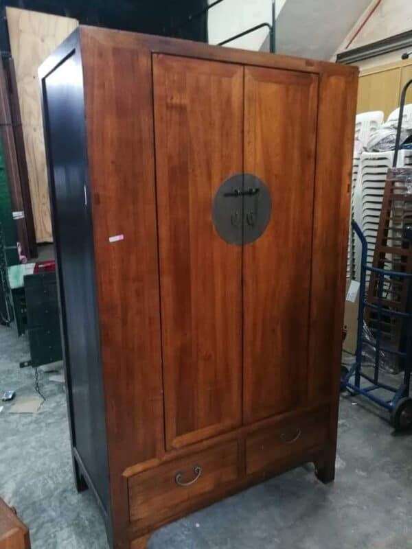 Chinese Oriental Elmwood Tall Cabinet