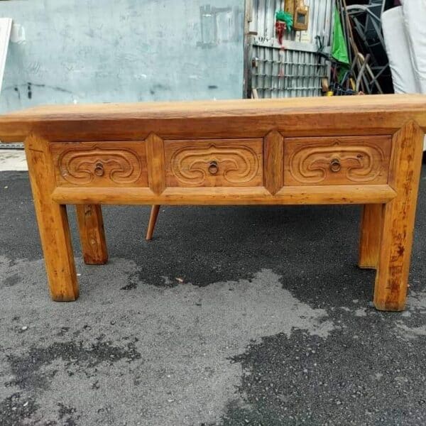 Chinese Oriental Walnut Wood Console Table Cabinet