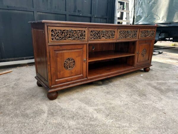 Teak wood tv console with drawers and storage
