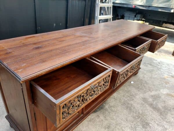 Teak wood tv console with drawers cabinet