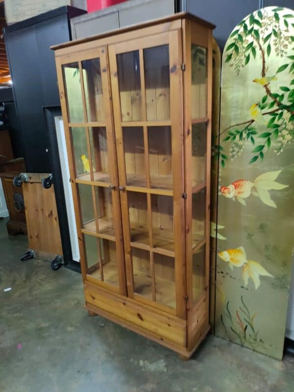 Pinewood Display Cabinet with Glass Doors