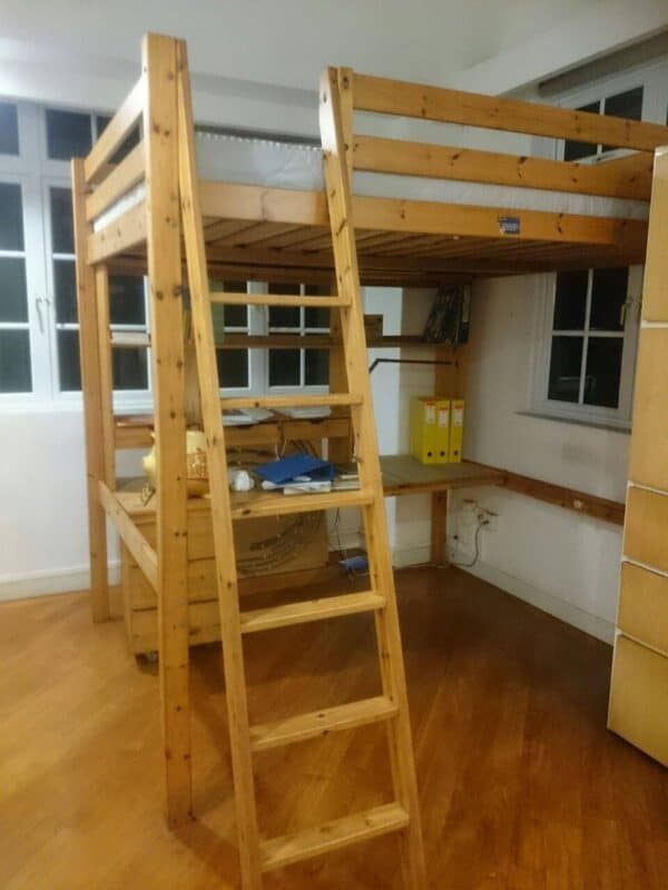 Solid Pine Wood Loft Bed with Study Desk