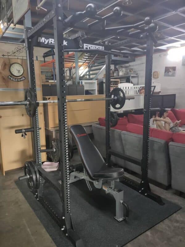 Gym Equipment My Rack Force USA with stool