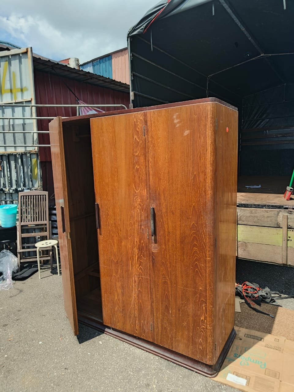 ANTIQUE BURMESE TEAK WOOD 3 DOORS WARDROBE
