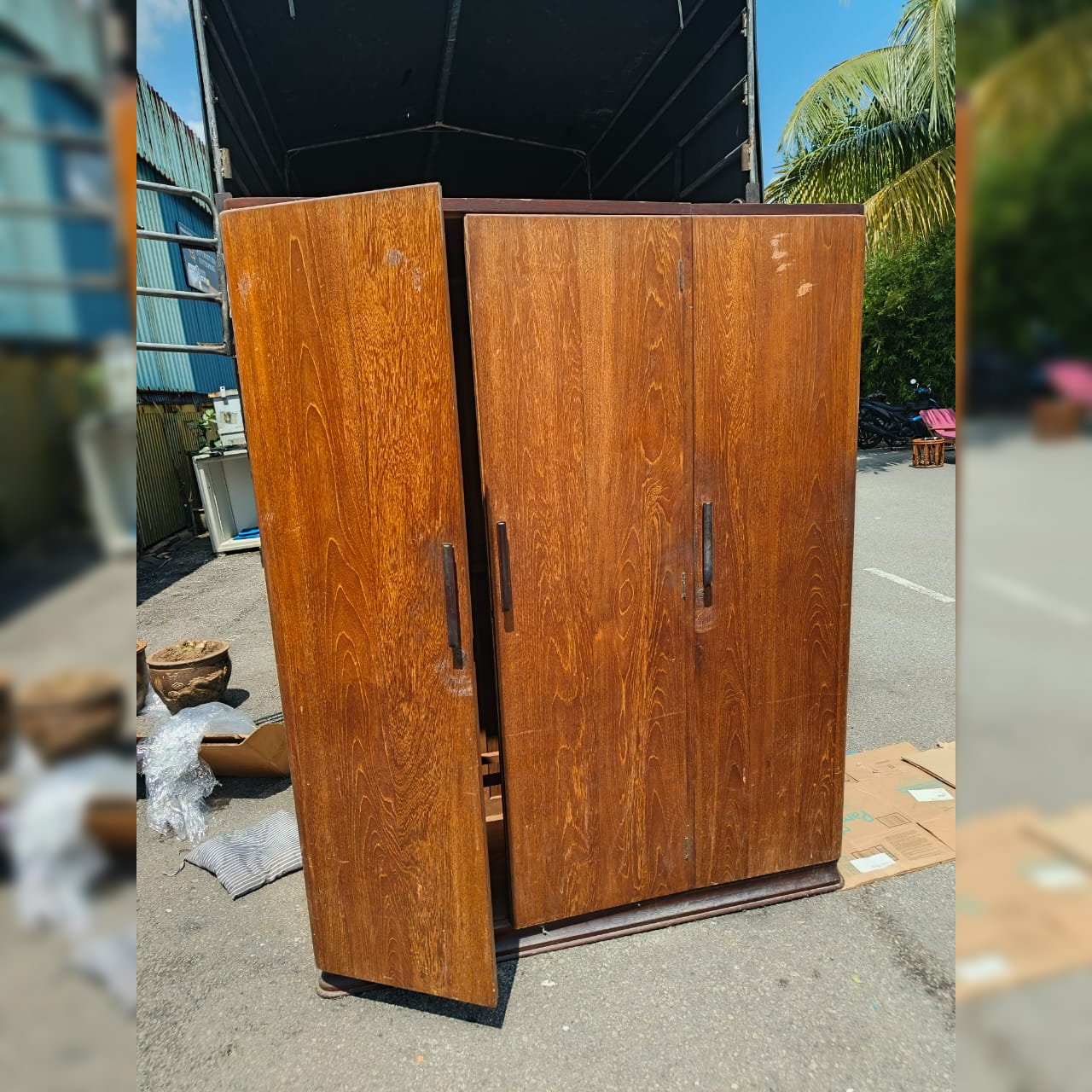 ANTIQUE BURMESE TEAK WOOD 3 DOORS WARDROBE