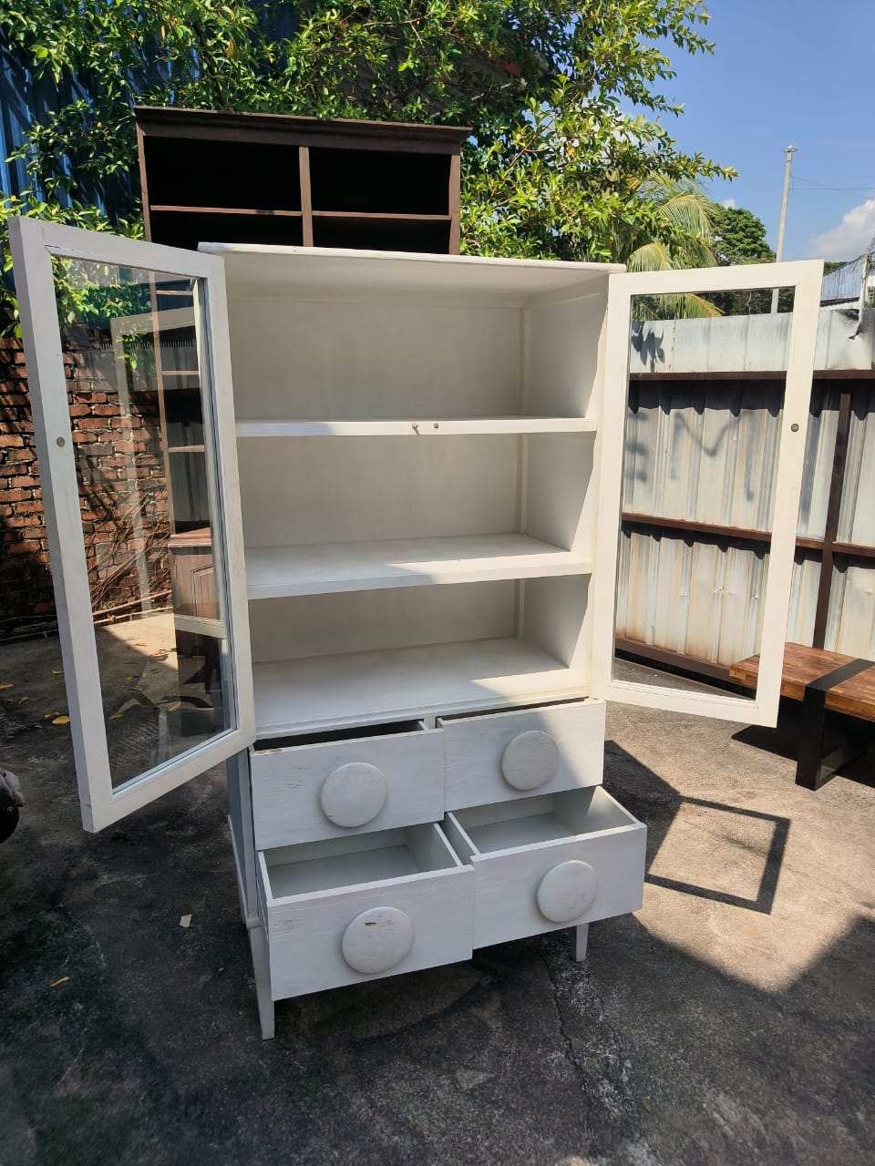 Teak Wood Multi Purpose Cabinet in White