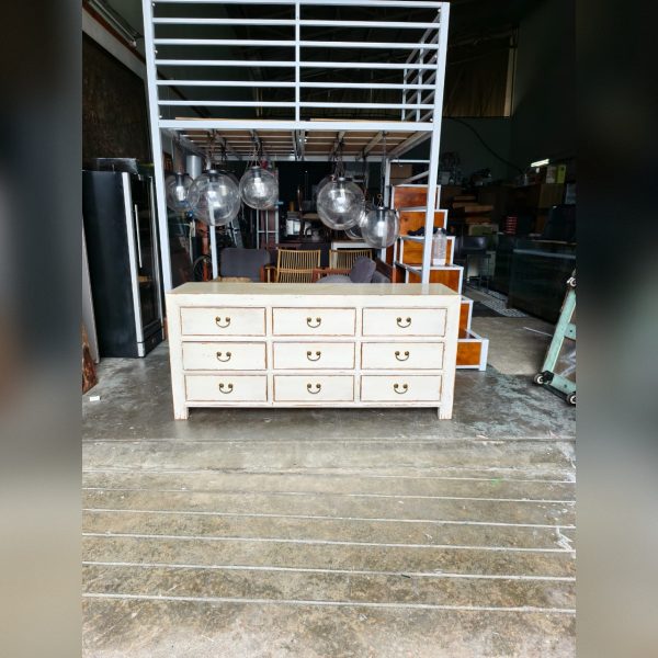 elm wood console table with chest of 9 drawers